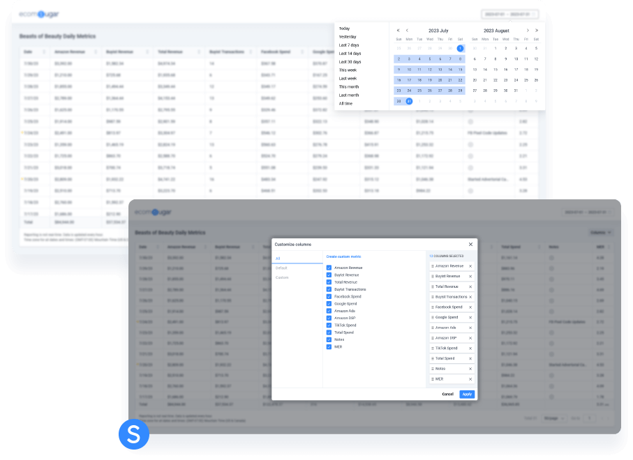 Reporting customize columns screen